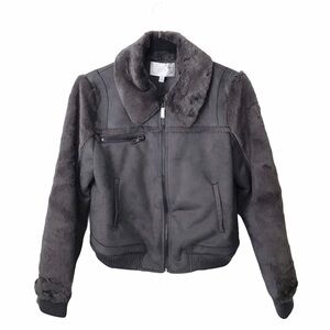 JOA Gray Faux Shearling Cropped Jacket